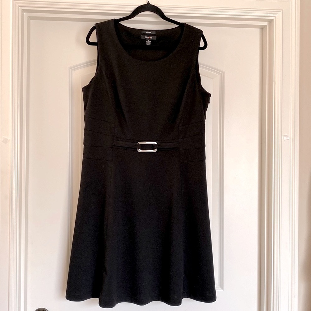 Style & Co Little Black Dress Womens 16 knit buckle detail A-line mini Office